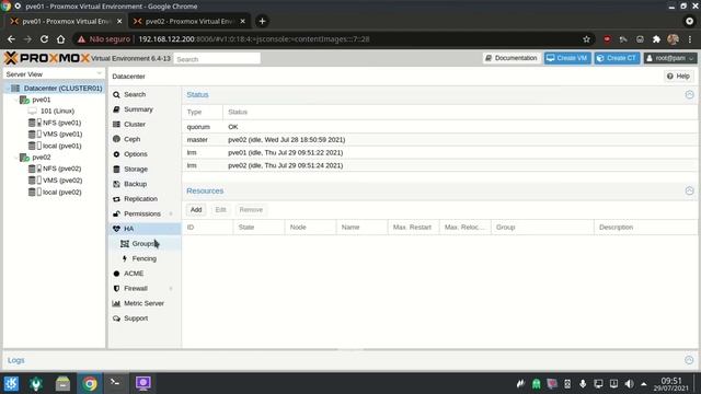 Como configurar Proxmox VE com NFS Server e Alta Disponibilidade de VM.