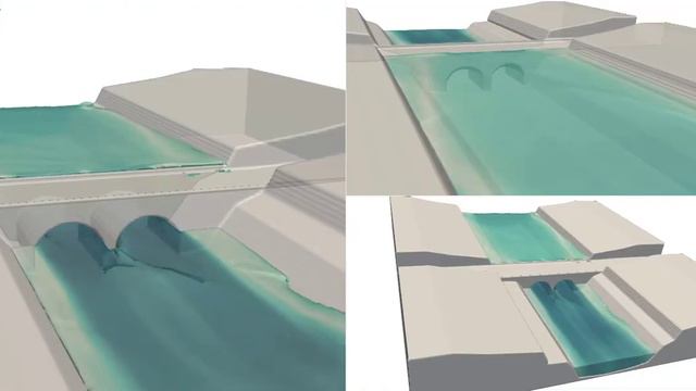 FLOW-3D затопление моста речным потоком.