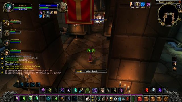 Healing as a Druid in Scarlet Monastery, Regrowth, Bashyadead, Strudel as tank (Classic WOW).