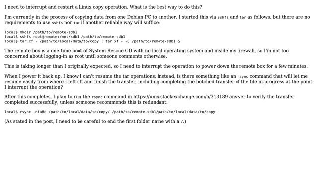 How to resume an interrupted transfer with rsync?