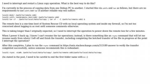 How to resume an interrupted transfer with rsync?