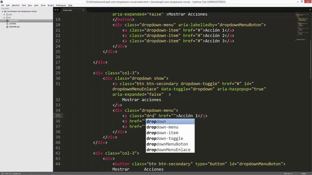 Curso de Bootstrap 4: Dropdown.  Bootstrap 4 Course: Dropdown. Bootstrap 4 Cours:  Dropdown.