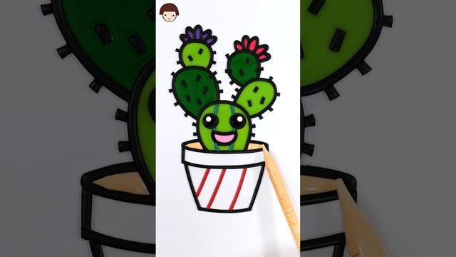 Cute Cactus drawing With Jelly  🌵Coloring Kawaii Cactus with Foam clay for Kids #shorts