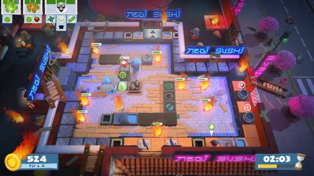 Overcooked 2. Story 1-6. Single Player. 4 Stars.