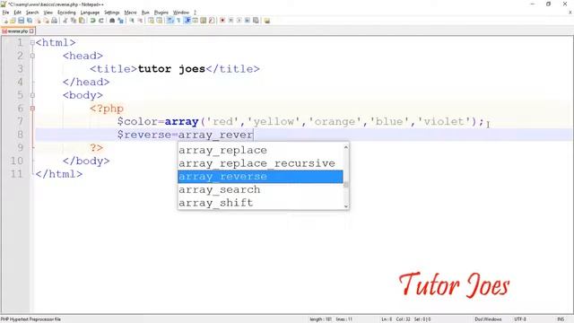 Reverse Function In PHP Tamil