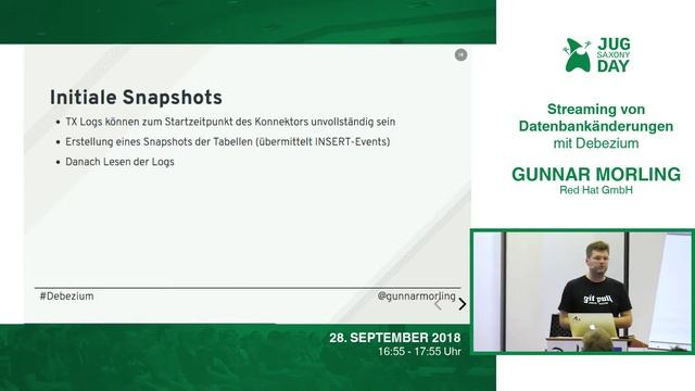 JUG Saxony Day 2018: "Streaming von Datenbankänderungen mit Debezium" - Gunnar Morling (Red Hat)