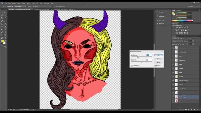 Cell Shading An Illustration Using Photoshop - The Neon Demon | Halloween Special | Petikoviko
