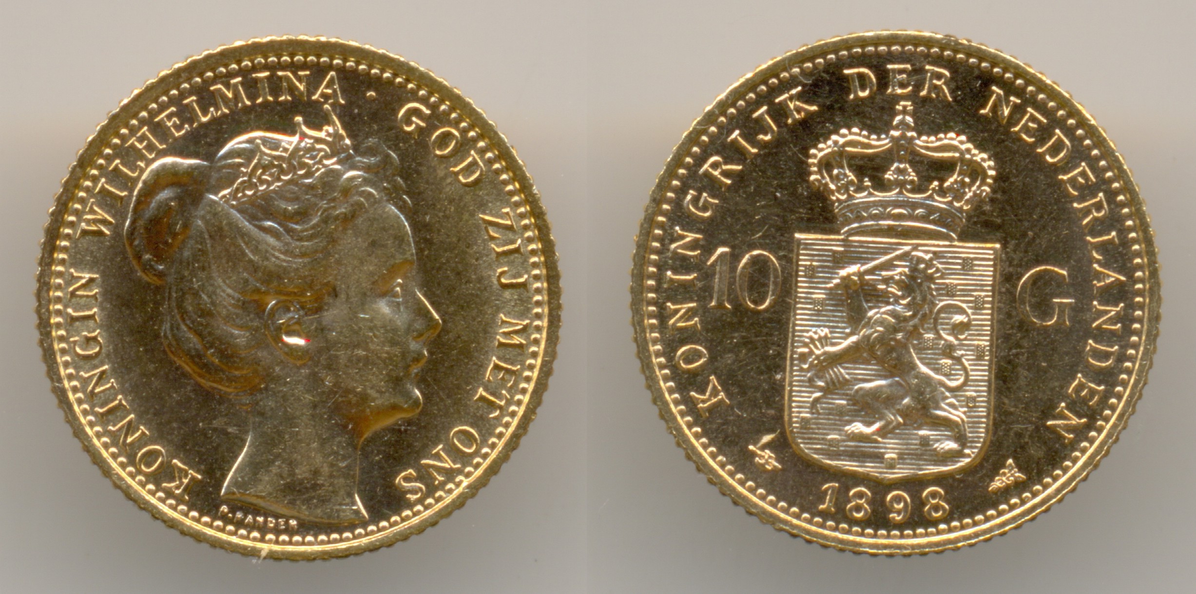 Нумизматика. Золотая монета. Нидерланды, 10 гульденов 1898 г.
