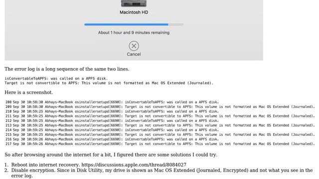 Apple: Problem while updating to macOS High Sierra (Target is not convertible to AFPS)