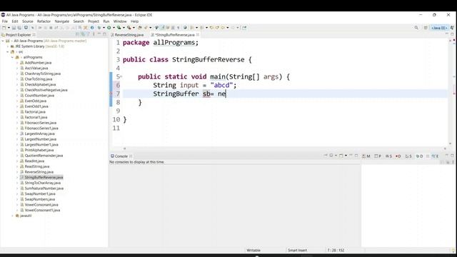 Java Program to reverse a String Using StringBuffer with Explanation