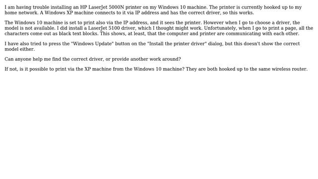 HP LaserJet 5000 driver installation on Windows 10