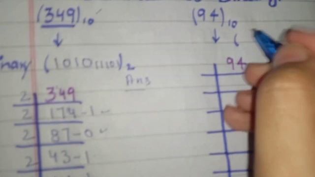 Write Decimals to Binary|| Number 349 and 94