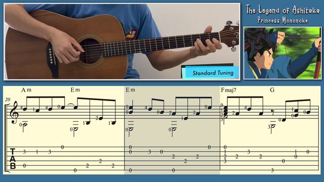 The Legend of Ashitaka / Princess Mononoke (Easy Guitar) [Notation + TAB]