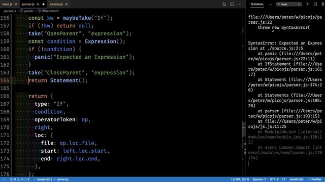 Complex parsing: nested ifs, blocks, functions, calls, etc