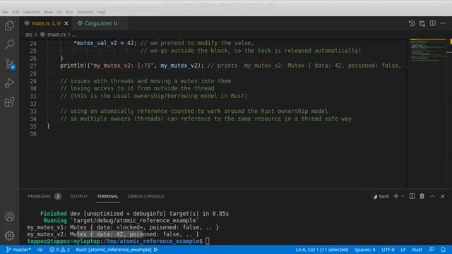 How to use Mutex and Atomically Reference Counted Arc with threads in Rust to share information bet