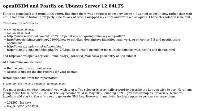 Ubuntu: Setup DKIM (DomainKeys) for Ubuntu, Postfix and Mailman