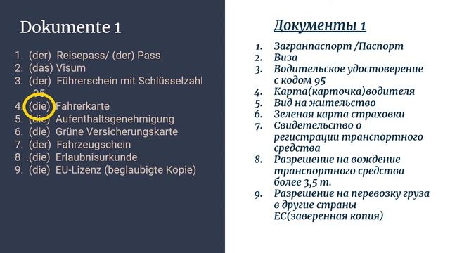 Немецкий язык для дальнобойщиков. №2.1 Документы