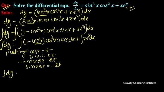 Q37 | Solve the Differential Equation dy/dx= sin^3x cos^2x+xe^x | Variables Separable | Class 12
