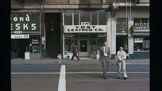 Los Angeles 1940s, Spring Street [60fps, Remastered] w added sound