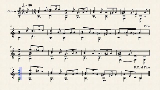 Greensleeves English folk song guitar sheet music
