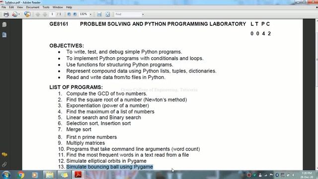 GRACE COE-CSE-GE8161-PSPP  Lab-Ex13- Simulate Bouncing Ball using Pygame