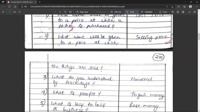B.Ed : Math Lesson Plan | Class 7, 8 & 9 | Topic 16 - Profit and Loss ( in English & Hindi )