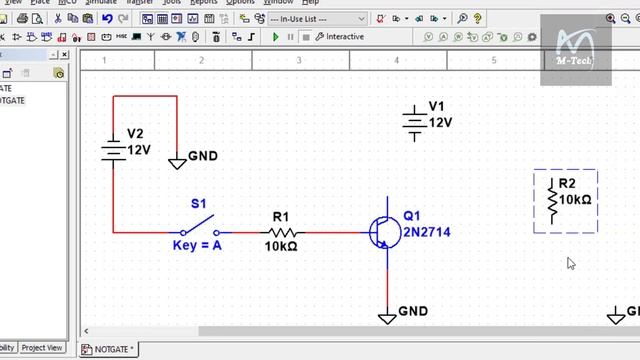 SIMULATION OF NOT GATE OR INVERTER USING BJT TRANSISTOR