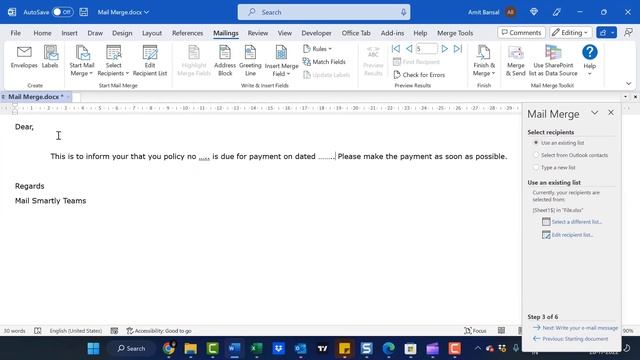 How to Mail Merge in Outlook with Word and Excel as Source?