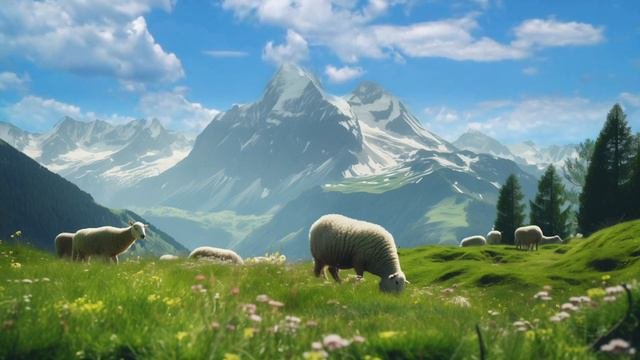 Spring Ambience in an Alpine Meadow    Nature Sounds  Birds Chirping for Relaxation  Sleep