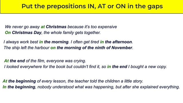 In At On - Prepositions of Place and Time
