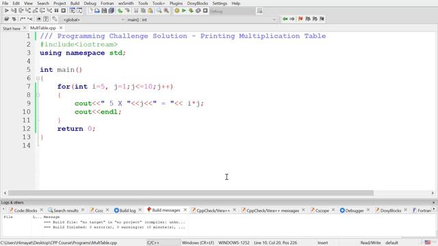 20. Solution to Programming Challenge - Printing Multiplication Table