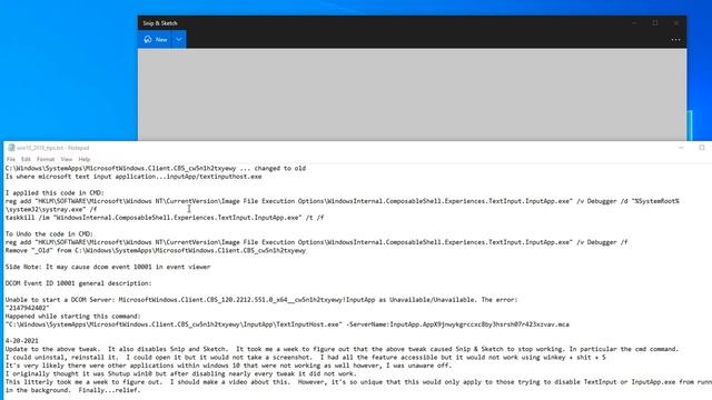 Disabling Microsoft Text input Application Can Break Snip  Sketch