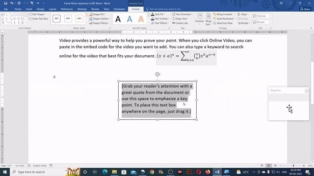 Freely Move equations in MS Word explained in Tamil