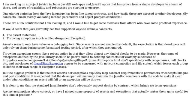 Software Engineering: Options for programming by contract in Java (2 Solutions!!)