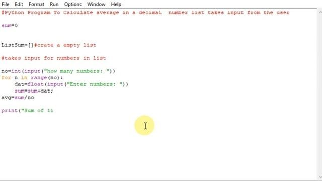 Python Program To Calculate average in a decimal  number list takes input from the user
