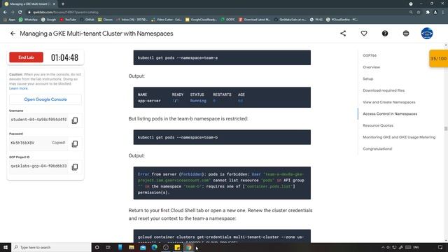 Managing a GKE Multi tenant Cluster with Namespaces | Qwiklabs [GSP766]
