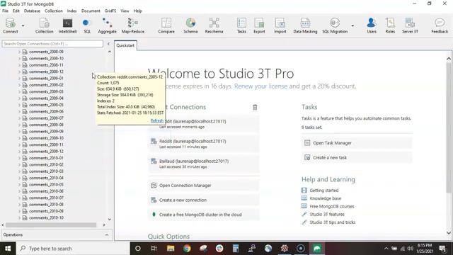 Connecting the Reddit database using  Studio3T
