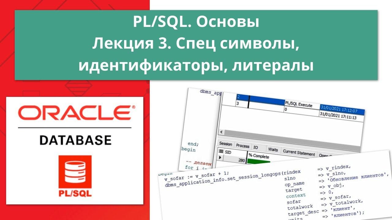 Курс Oracle PLSQL. Основы: Лекция 3. Специальные символы идентификаторы литералы