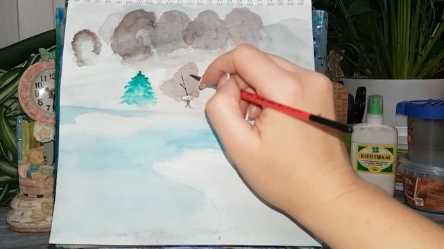 Как нарисовать зимний пейзаж.