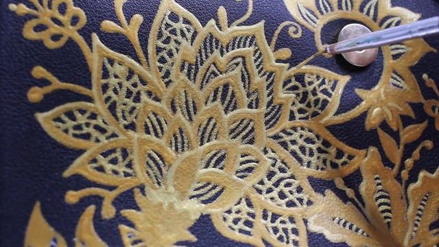 Lace and Batik inspired design Hand painted leather Checkbook Holder | Timelapse Process