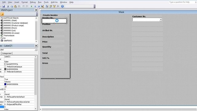 11_Create invoice program in Excel itself. The frame "Create invoice" create.