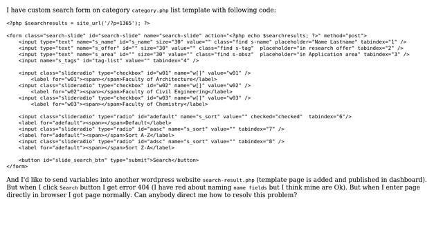 Wordpress: Submiting custom form give error 404