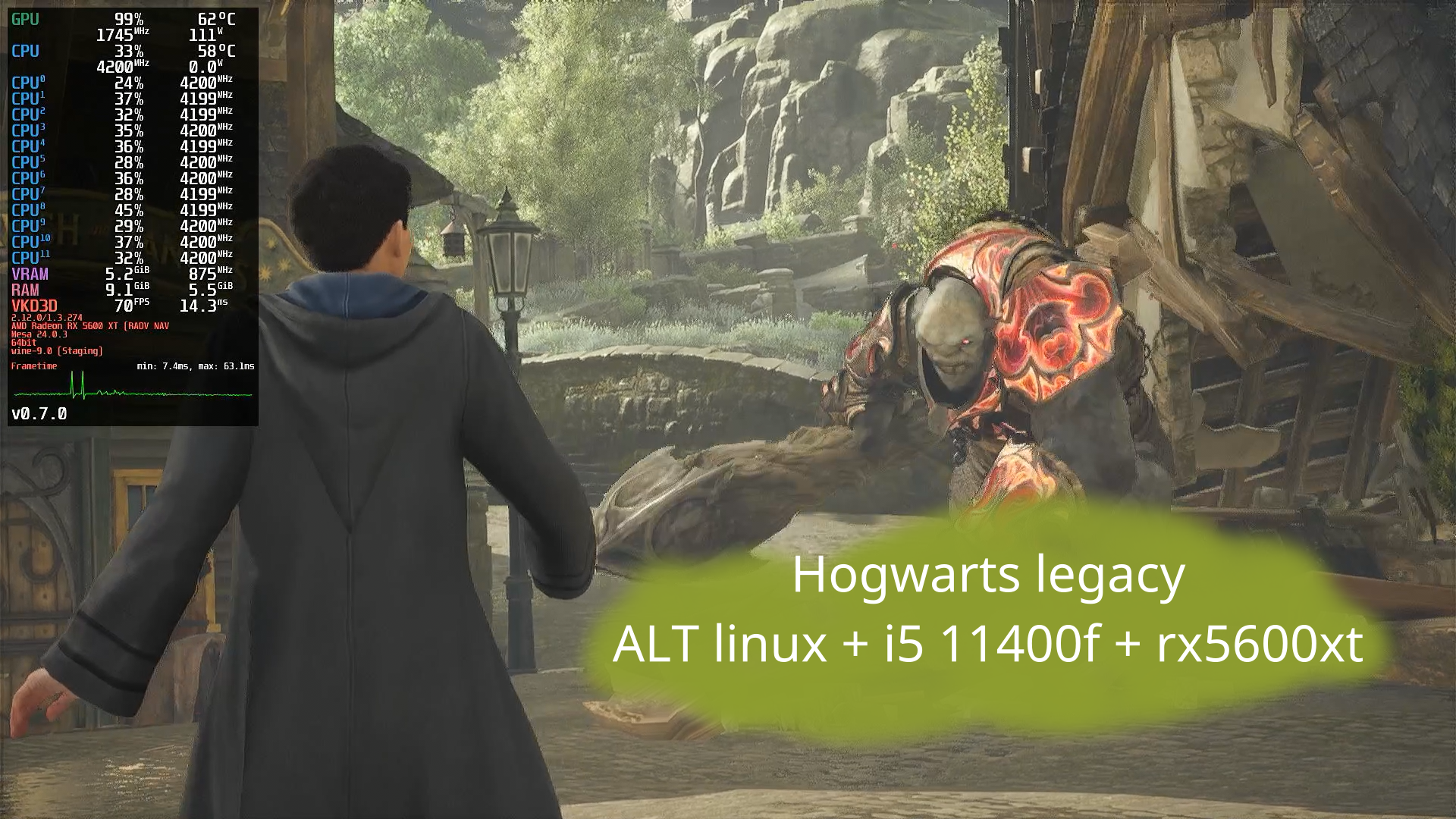 Hogwarts legacy на ALT linux + i5 11400f + rx5600xt
