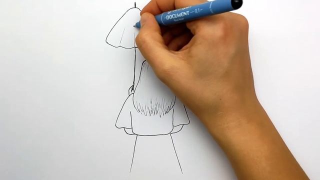 Как нарисовать Девушку с Зонтиком и разбитым сердцем  Рисунки черной ручкой, скетчи  #591