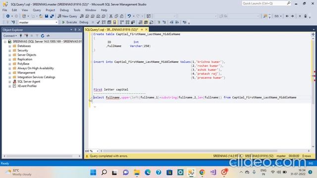 how to capitalize the first and middle and last letter in SQL server  #sql #Sqlqueries #sql server
