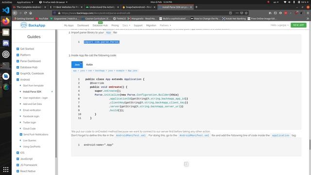 How to setup Back4App server for android apps in Java