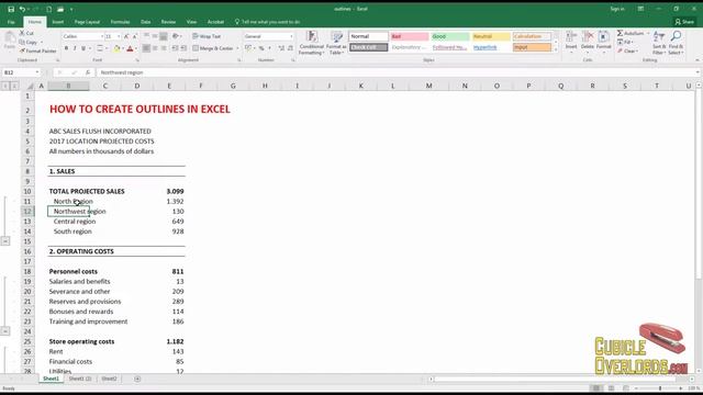Creating outlines: grouping and ungrouping cells - Microsoft Excel for Beginners