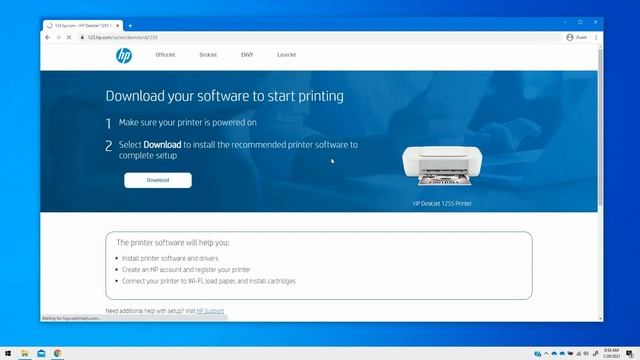 Setting Up The HP Deskjet 1255 Printer Series Using USB In Windows 10 | HP Smart | HP