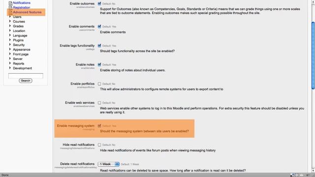 Moodle 2 Administration Notifications, Register and Advanced features