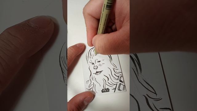 Ink Sketch from reference SKETCHCARD Star Wars Chewbacca Drawing Process DRAW no talking